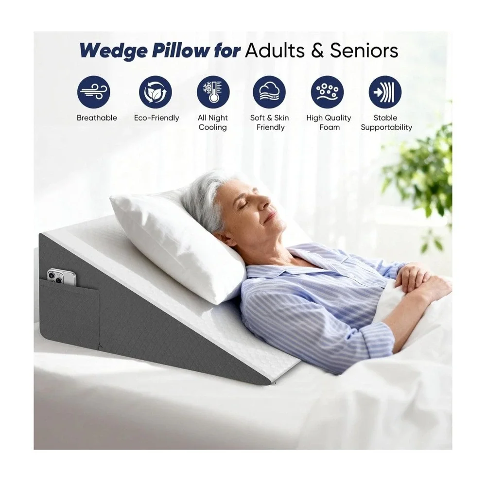 Wedge Pillow for Sleep Apnea, Acid Reflux, Snoring, Cooling Memory Foam,24x24x10
